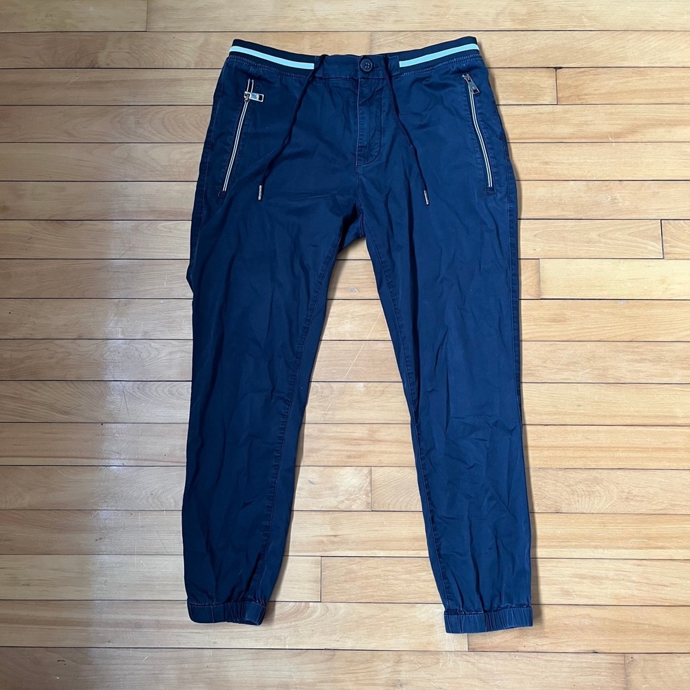 Armani Exchange Mens Navy Blue Zipper Pocket Jogger Pants Size 29 Slim Fit Chino